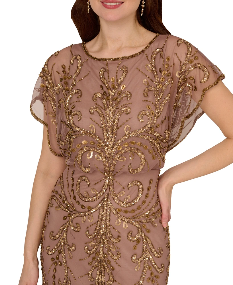 Adrianna Papell Women's Beaded Blouson-Sleeve Gown