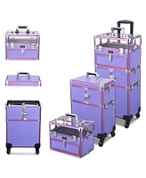 Byootique 2in1 Nail Polish Organizer Rolling Makeup Train Case Manicure Purple