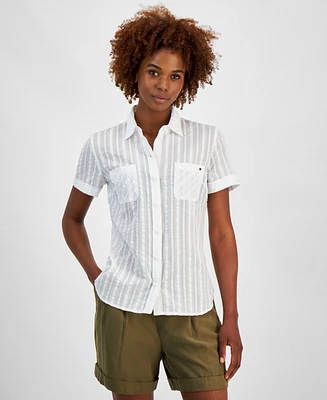 Tommy Hilfiger Women's Cotton Textured-Stripe Button Shirt