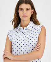 Tommy Hilfiger Women's Cotton Dot-Print Ruffled-Trim Top