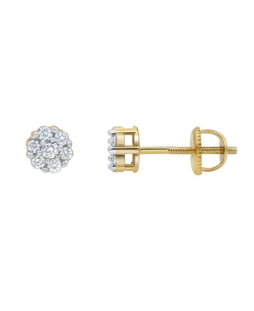 LuvMyJewelry Round Cut Natural Certified Diamond (0.16 cttw) 14k Yellow Gold Earrings Petite Cluster Design