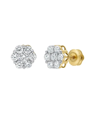 LuvMyJewelry Round Cut Certified Natural Diamond (0.73 cttw) 14k Yellow Gold Earrings Iconic Cluster Design