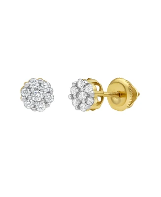 LuvMyJewelry Round Cut Natural Certified Diamond (0.25 cttw) 14k Yellow Gold Earrings Quarter Cluster Design