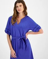 Tommy Hilfiger Women's Cotton Belted Puff-Sleeve Dress