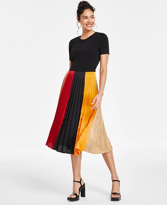 Karl Lagerfeld Paris Women's Colorblocked Pleated Midi Dress