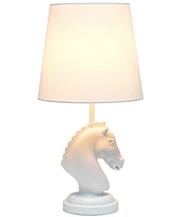 Simple Designs 17.25" Tall Polyresin Decorative Chess Horse Shaped Bedside Table Desk Lamp with White Tapered Fabric Shade