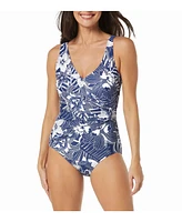 Roxanne Women's Floral Bra Sized Draped Sash One Piece swimsuit