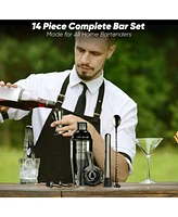 Touch of Mixology Premium 14 Piece Stainless Steel Bartender Kit with Bamboo Stand (Dark Metallic)