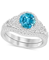 Swiss Blue Topaz (1 ct. t.w.) & Diamond Bridal Set 14k White Gold