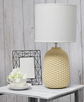Simple Designs 20.4" Tall Traditional Ceramic Purled Texture Bedside Table Desk Lamp with White Fabric Drum Shade