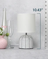 Simple Designs 10.43" Petite Contemporary Webbed Waves Base Bedside Table Desk Lamp with White Fabric Drum Shade