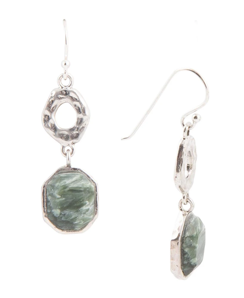 Barse Hammered Genuine Seraphinite Octagon Drop Earrings