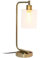 Lalia Home Modern Iron Desk Lamp with Usb Port and Glass Shade, Antique Brass