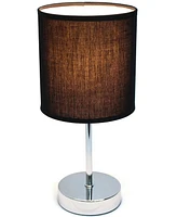 Creekwood Home Nauru 11.81" Traditional Petite Metal Stick Bedside Table Desk Lamp Chrome with Fabric Drum Shade