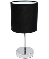 Creekwood Home Nauru 11.81" Traditional Petite Metal Stick Bedside Table Desk Lamp Chrome with Fabric Drum Shade