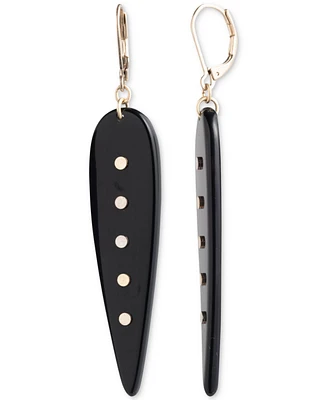 Lauren Ralph Lauren Silver-Tone Black Long Drop Leverback Earrings