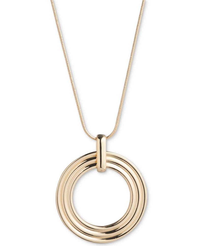 Lauren Ralph Lauren Gold-Tone Textured Circle 48" Adjustable Pendant Necklace