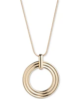 Lauren Ralph Lauren Gold-Tone Textured Circle 48" Adjustable Pendant Necklace