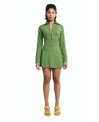 Dai Moda Women's Shirt Mini Dress (Dm Green)