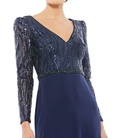 Mac Duggal Women's Embellished Long Sleeve Bodice Column Dress