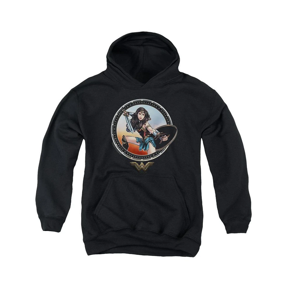 Wonder Woman Boys Movie Youth Battle Pose Pull Over Hoodie / Hooded Sweatshirt