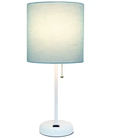 Creekwood Home Oslo 19.5" Contemporary Bedside Standard Metal Table Desk Lamp with White Drum Fabric Shade