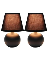 Creekwood Home Nauru 8.66" Traditional Petite Ceramic Orb Bedside Table Desk Lamp Two Pack Set, Tapered Drum Fabric Shade
