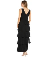 R & M Richards Women's Multi-Tiered Side-Slit Gown