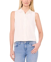 CeCe Women's Sleeveless Scallop Detail Button Down Blouse