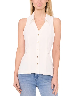 CeCe Women's Sleeveless Button Down Collared Blouse