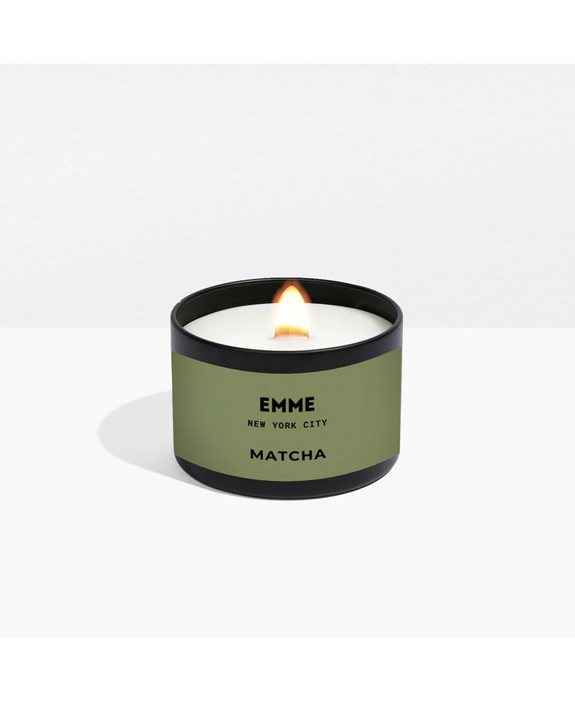 Emme nyc Natural Soy Matcha Scented Candle Tin with Wood Wick 4 oz