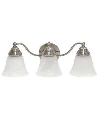 Lalia Home Essentix Traditional Three Light Curved Metal, Alabaster White Glass Shade Vanity Uplight Downlight Wall Mounted Fixture