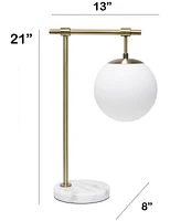 Lalia Home Studio Loft 21" White Globe Shade Table Desk Lamp With Marble Base and Antique Brass Arm