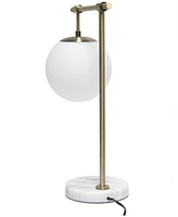 Lalia Home Studio Loft 21" White Globe Shade Table Desk Lamp With Marble Base and Antique Brass Arm