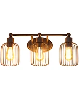 Lalia Home Ironhouse Three Light Industrial Decorative Cage Vanity Uplight Downlight Wall Mounted Fixture f
