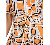 Karl Lagerfeld Paris Women's Printed Belted A-Line Dress