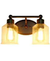 Lalia Home Studio Loft Modern Two Light Metal and Clear Seeded Glass Shade Vanity Uplight Downlight Wall Mounted Fixture