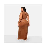 Rebdolls Plus Size Samira Sheer Glitter Mesh Cowl Neck Maxi Bodycon Dress