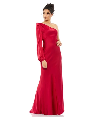 Mac Duggal Women's Ieena Charmeuse One Sleeve Trumpet Gown