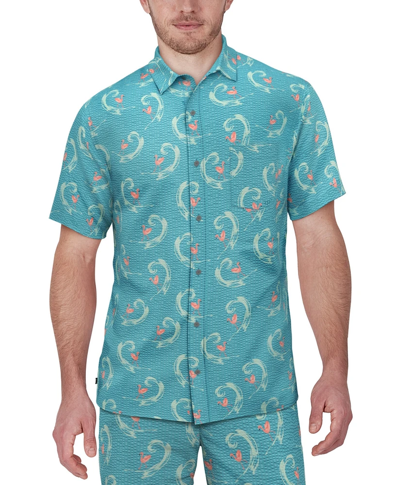 Pga Tour Men's Flamingo Seersucker Short Sleeve Performance Shirt