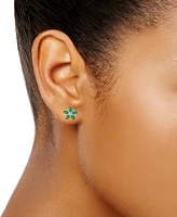 Emerald (1 ct. t.w.) & Diamond (1/5 ct. t.w.) Flower Stud Earrings in 14k Gold