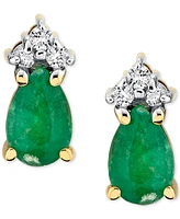 Emerald (3/4 ct. t.w.) & Diamond Accent Pear Stud Earrings in 10k Gold