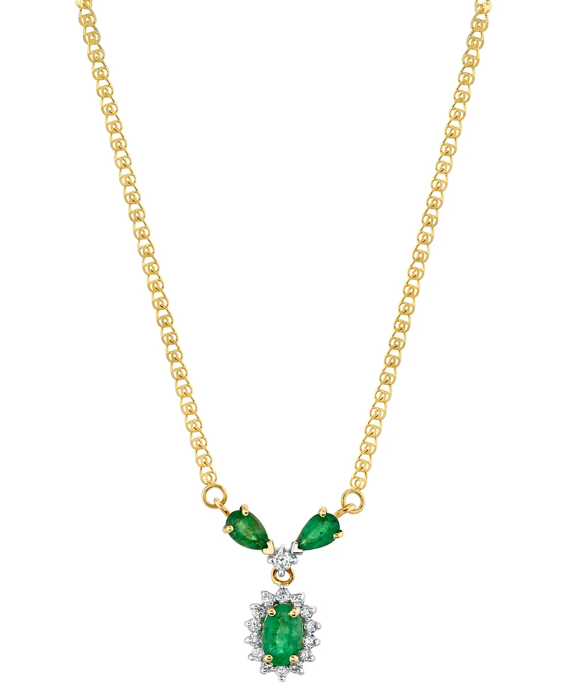 Emerald (1 ct. t.w.) & Diamond (1/6 ct. t.w.) Fancy Halo 16" Pendant Necklace in 14k Gold