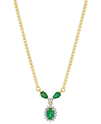 Emerald (1 ct. t.w.) & Diamond (1/6 ct. t.w.) Fancy Halo 16" Pendant Necklace in 14k Gold