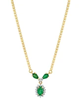 Emerald (1 ct. t.w.) & Diamond (1/6 ct. t.w.) Fancy Halo 16" Pendant Necklace in 14k Gold