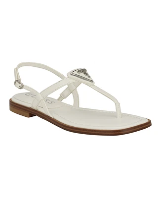 Guess Women's Rainey Logo Sqaure Toe T-Strap Flat Sandals