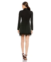 Mac Duggal Women's Ieena Feathered Trim Tuxedo Dress