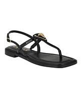 Guess Women's Rainey Logo Sqaure Toe T-Strap Flat Sandals