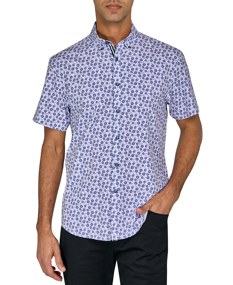 Society of Threads Men's Regular-Fit Non-Iron Performance Stretch Medallion-Print Button-Down Shirt