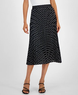 T Tahari Women's Printed Pleated Pull-On Midi Skirt